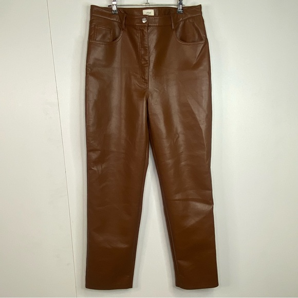 Wilfred Size 16 Melina Pants Brown Aritzia Faux Leather Bottoms - Picture 2 of 4